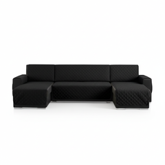 Husă colțar tip U matlasată Sofazip, 3 piese, culoare Negru