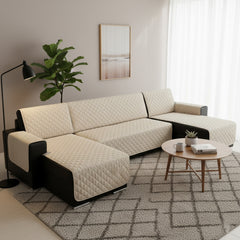 Husă colțar tip U matlasată Sofazip, 3 piese, culoare Bej