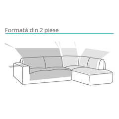 Husă matlasată colțar atipic cu șezlong și laterală tip spătar Sofazip, 2 piese, culoare ivory