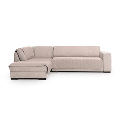 Husă matlasată colțar atipic cu șezlong și laterală tip spătar Sofazip, 2 piese, culoare cappuccino