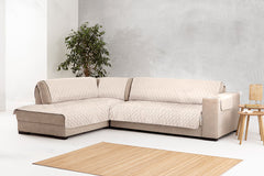 Husă matlasată colțar atipic cu șezlong și laterală tip spătar Sofazip, 2 piese, culoare maro