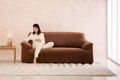 Husă canapea velvet , elastica SofaZip Bellagio, cu efect de respingere a lichidelor, gri deschis