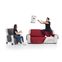 Husă canapea matlasată Sofazip cu două fețe, culoare roșu-bej