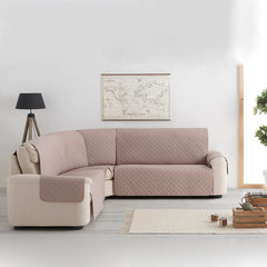 Husă colțar matlasată tip L cu laterale Sofazip, culoare gri închis