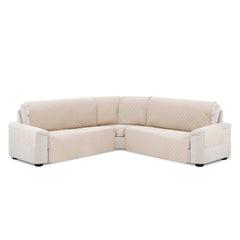 Husă colțar matlasată tip L cu laterale Sofazip, culoare bej