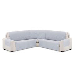 Husă colțar matlasată tip L cu laterale Sofazip, culoare gri deschis