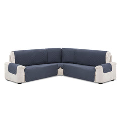 Husă colțar matlasată tip L cu laterale Sofazip, culoare gri închis