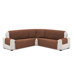 Husă colțar matlasată tip L cu laterale Sofazip, culoare maro