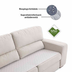 Topper canapea matlasat Sofazip Teflon®, respinge apa, antialunecare, culoare ivory