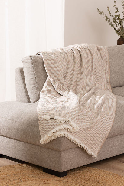 Cuvertură 4 anotimpuri Sofazip Oslo, moale, 85% bumbac reciclat, culoare Beige