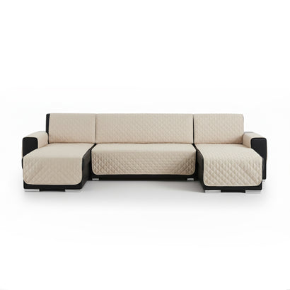 Husă colțar tip U matlasată Sofazip, 3 piese, culoare Bej