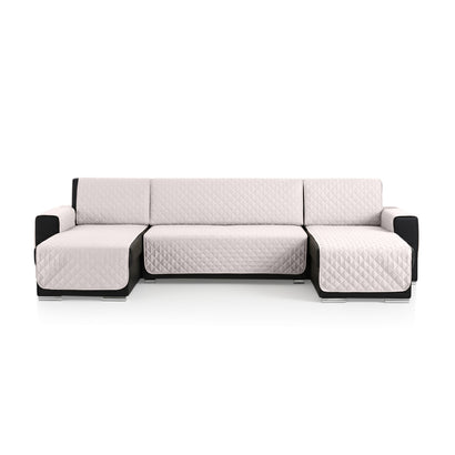 Husă colțar tip U matlasată Sofazip, 3 piese, culoare Ivory