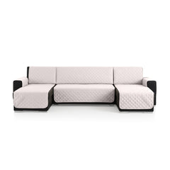 Husă colțar tip U matlasată Sofazip, 3 piese, culoare Ivory