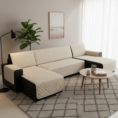 Husă colțar tip U matlasată Sofazip, 3 piese, culoare Bej