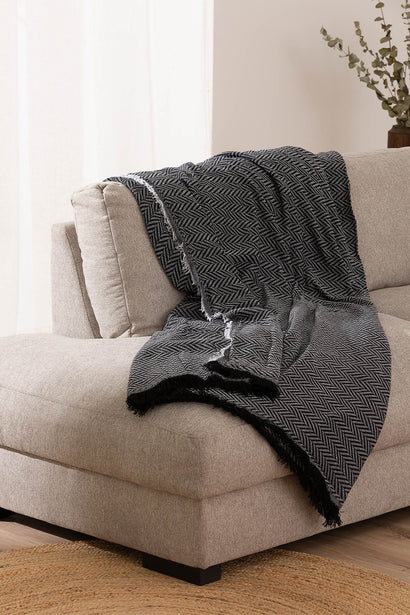 Cuvertură pat Sofazip Kenya 90% bumbac reciclat, culoare Soft Black