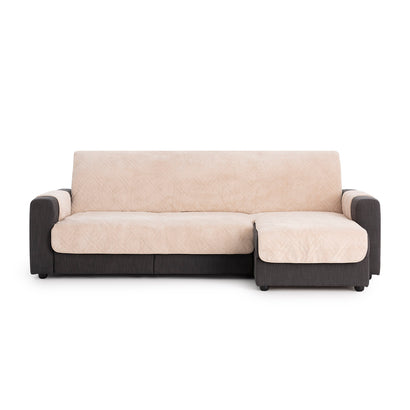 Husă colțar cu șezlong matlasată Sofazip Velvet, antiaderentă, moale, culoare Bej