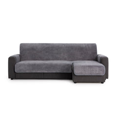 Husa coltar cu sezlong matlasata Sofazip Velvet, antiaderenta, moale, culoare Grey