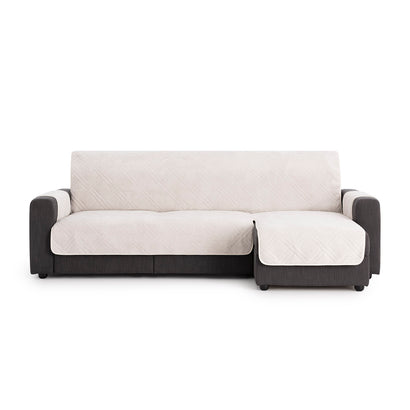 Husă colțar cu șezlong matlasată Sofazip Velvet, antiaderentă, moale, culoare Ivory