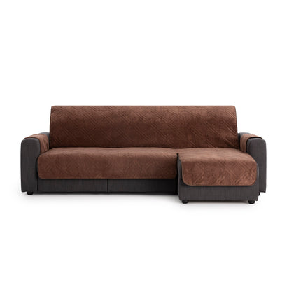 Husă colțar cu șezlong matlasată Sofazip Velvet, antiaderentă, moale, culoare Maro