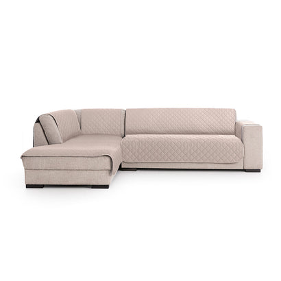 Husă matlasată colțar atipic cu șezlong și laterală tip spătar Sofazip, 2 piese, culoare cappuccino