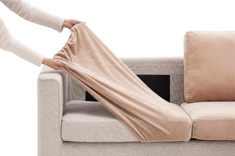 Huse pentru perne de canapea Sofazip Bellagio Cushion, elastice, culoare bej
