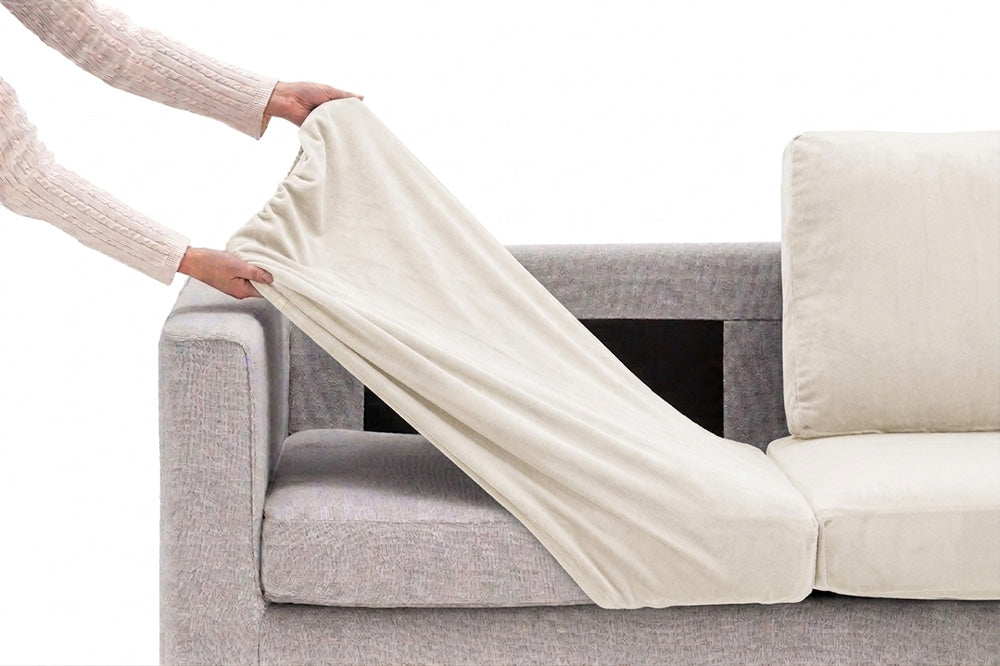 Huse pentru perne de canapea Sofazip Bellagio Cushion, elastice, culoare ivory