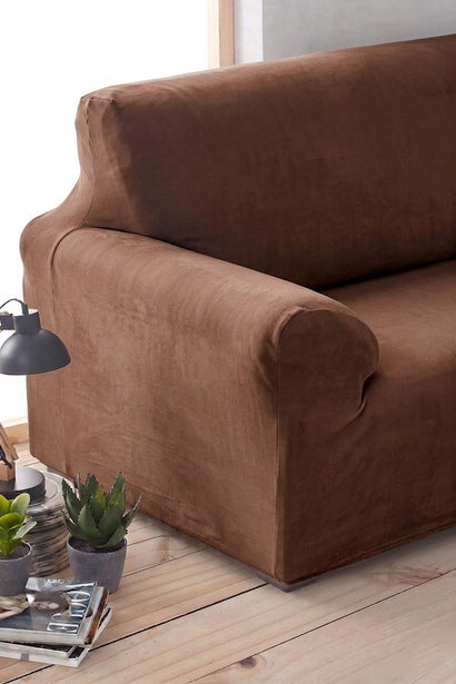 Husă canapea velvet , elastica SofaZip Bellagio, cu efect de respingere a lichidelor, maro