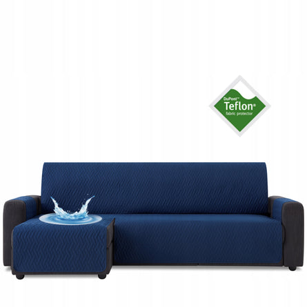 Husă colțar cu sezlong matlasată impermeabilă Sofazip, culoare Bleumarin