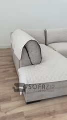 Husa coltar cu sezlong si laterala tip spatar, matlasata, Maro, 2 piese