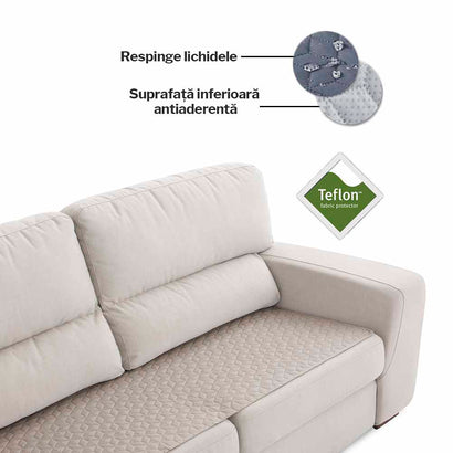 Topper canapea matlasat Sofazip Teflon®, respinge apa,antiaderent, culoare cappuccino