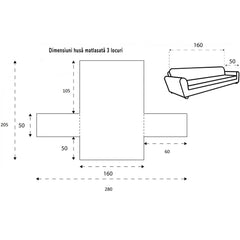 Husa matlasata canapea 1-2-3-4-5 locuri Reversibila Negru-Gri