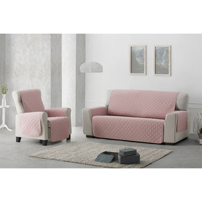 Husă canapea matlasată Sofazip cu două fețe, culoare roz-bej