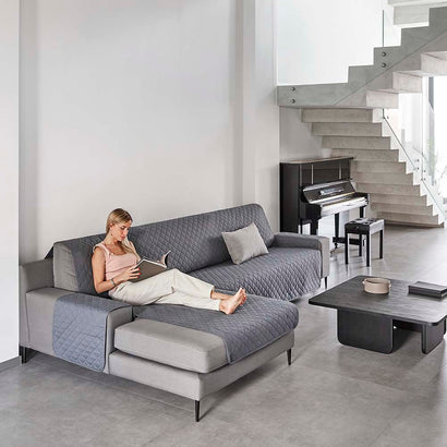 Husă colțar matlasată cu șezlong pe dreapta/stânga Sofazip, culoare negru