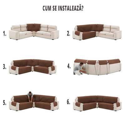 Husă colțar matlasată tip L cu laterale Sofazip, culoare bej