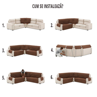 Husă colțar matlasată tip L cu laterale Sofazip, culoare maro