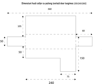 Husă colțar matlasată cu șezlong pe dreapta/stânga Sofazip, model Surf