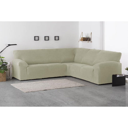 Husă colțar tip L cu laterale Sofazip PatternFit, elastică, culoare ivory