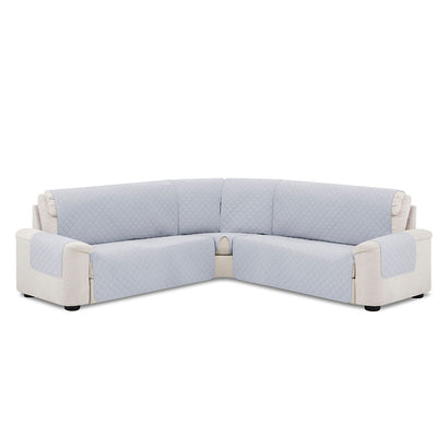 Husă colțar matlasată tip L cu laterale Sofazip, culoare gri deschis