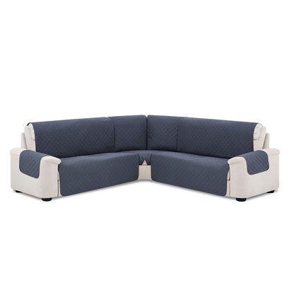 Husă colțar matlasată tip L cu laterale Sofazip, culoare gri închis