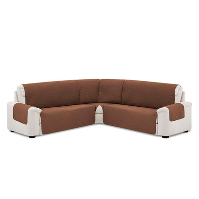 Husă colțar matlasată tip L cu laterale Sofazip, culoare maro