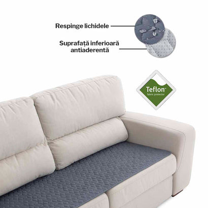 Topper canapea matlasat Sofazip Teflon®, respinge apa, antiaderent, culoare gri închis