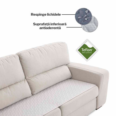 Topper canapea matlasat Sofazip Teflon®, respinge apa, antiaderent, culoare ivory
