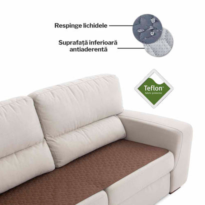 Topper canapea matlasat Sofazip Teflon®, respinge apa, antiaderent, culoare maro