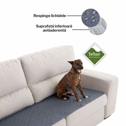 Topper canapea matlasat Sofazip Teflon®, respinge apa, antiaderent, culoare gri închis