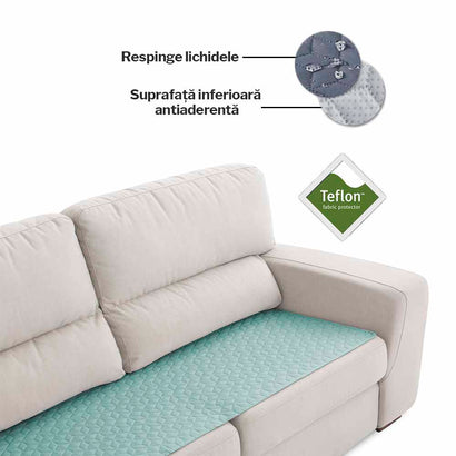Topper canapea matlasat Sofazip Teflon®, respinge apa, antiaderent, culoare Jade Mint